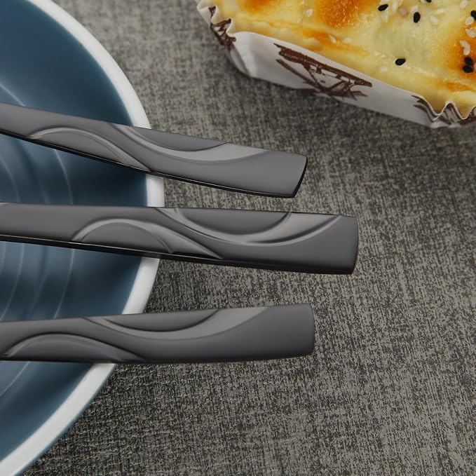 40-Piece Black Silverware Set for 8 | Grade 430 Stainless Steel Gray Cutlery Set, Include Knives, Forks, and Spoons for 8 People, Dishwasher Safe