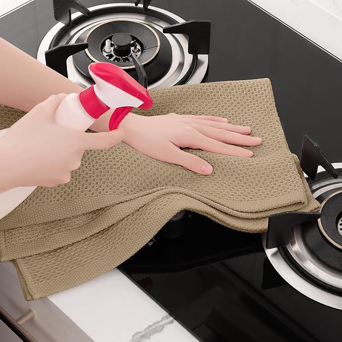 Homaxy 100% Cotton Oversized Waffle Weave Kitchen Towels 6-Pack, Tan | 20 x 28 Inches, Ultra Soft Absorbent Dish Towels, Quick Drying Large Cleaning Towels