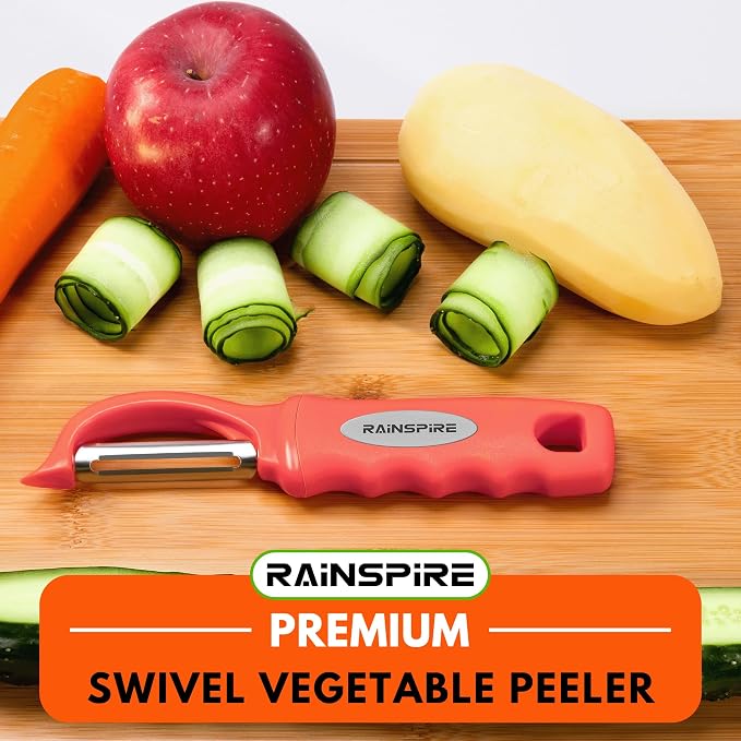 Rainspire Vegetable Peeler Potato Peelers for Kitchen, Sharp Stainless Steel Blades Veggie, Comfortable Handle Fruit Peeler, Carrot Peeler Apple Peeler Dishwasher Safe, Coral, 2-Pack
