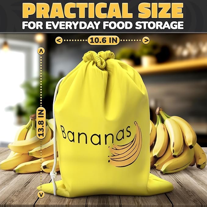 Banana Bag to Keep Bananas Fresh for Longer, Aluminum-Lined Storage | 13.8 x 10.6 In Nylon Storage Keeper Slows Ripening - a Reusable Produce Saver for Fruits and Veggies, on Counters or Travel