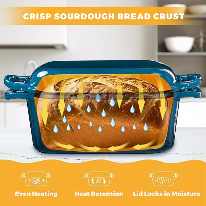 4.6 Quart Dutch Oven for Sourdough Bread Baking | Oval Bread Dutch Oven with Lid, Cast Iron Bread Pan for Crispy Crust, Steam Baking Design for Artisan Homemade Loaves, Teal
