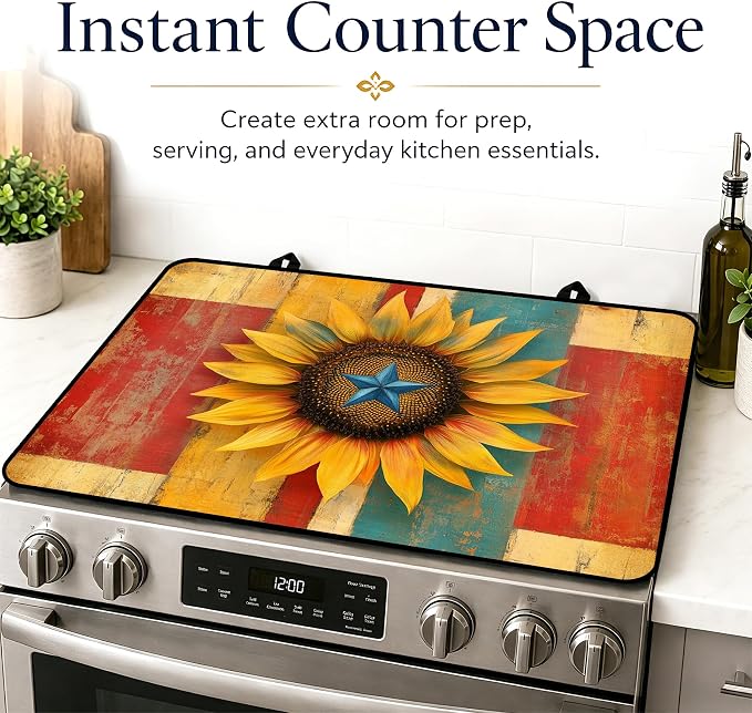 Patriotic Electric Stove Top Cover | Heat Resistant Glass Cooktop Protector for Kitchen Ceramic Countertops, Multiuse Stove Cover and Dish Drying Mat