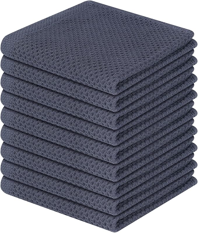 Homaxy 100% Cotton Waffle Weave Kitchen Dish Cloths, 9-Pack, Dark Grey | Ultra Soft Absorbent Dish Towels, Quick Drying Dish Rags with Hanging Loop, 12 x 12 Inches