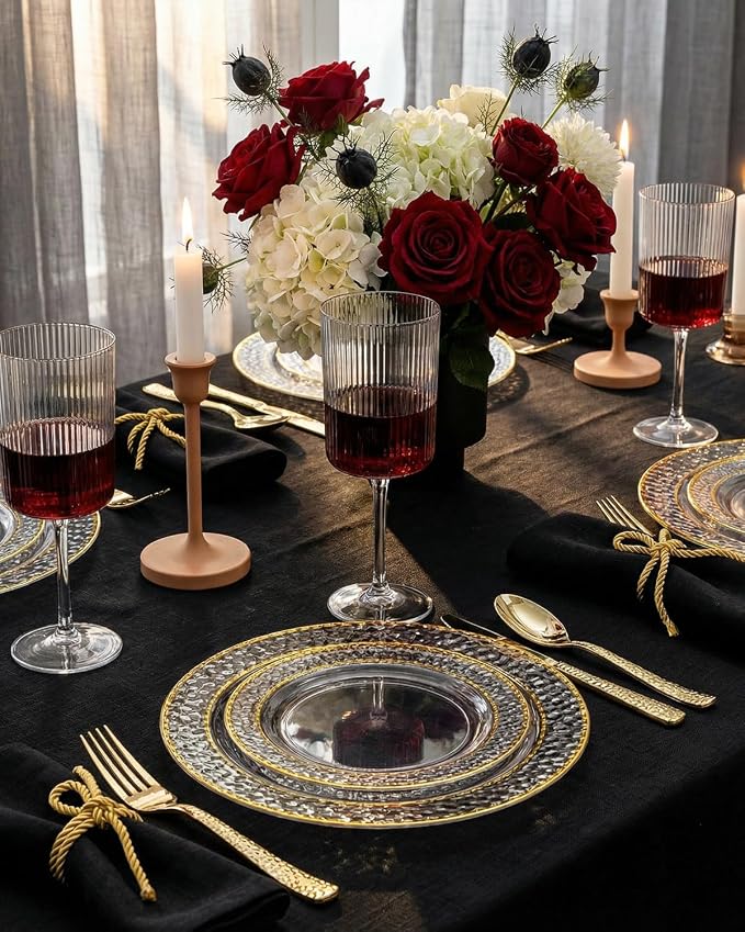 Ciaell 12 Pack Plastic Wine Glasses for Weddings Outdoor Gatherings | 10 oz Ribbed Square Stemmed Cups, Heavy Duty Plastic, Champagne Wine Cocktails Beverages for Parties Birthdays Anniversaries