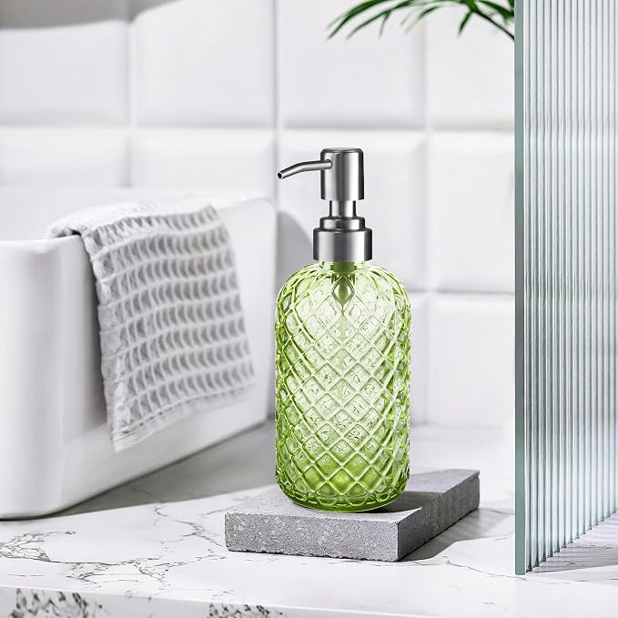 Kaishun Refillable Glass Soap Dispenser (2PC) for Hand Soap & Lotion, Green