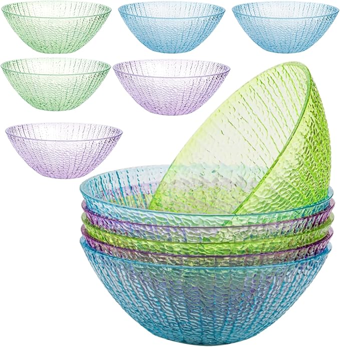 Frcctre Set of 6 Large Plastic Mixing Bowls Set, 93 Oz Round Disposable Plastic Serving Bowls Salad Bowl for Party, Snack, Salad, Chip, Popcorn