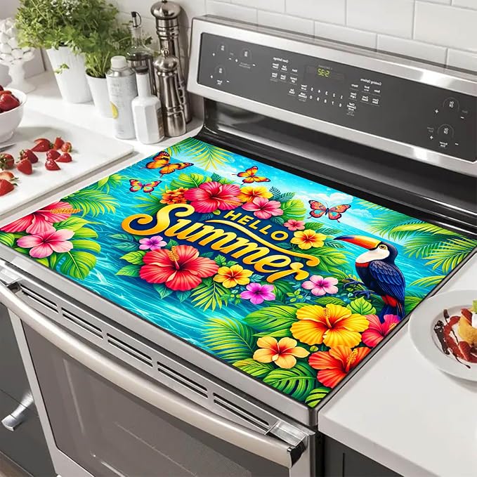 HOMETITUTE Hello Summer Stove Top Cover 28x20 Tropical Toucan Heat Resistant
