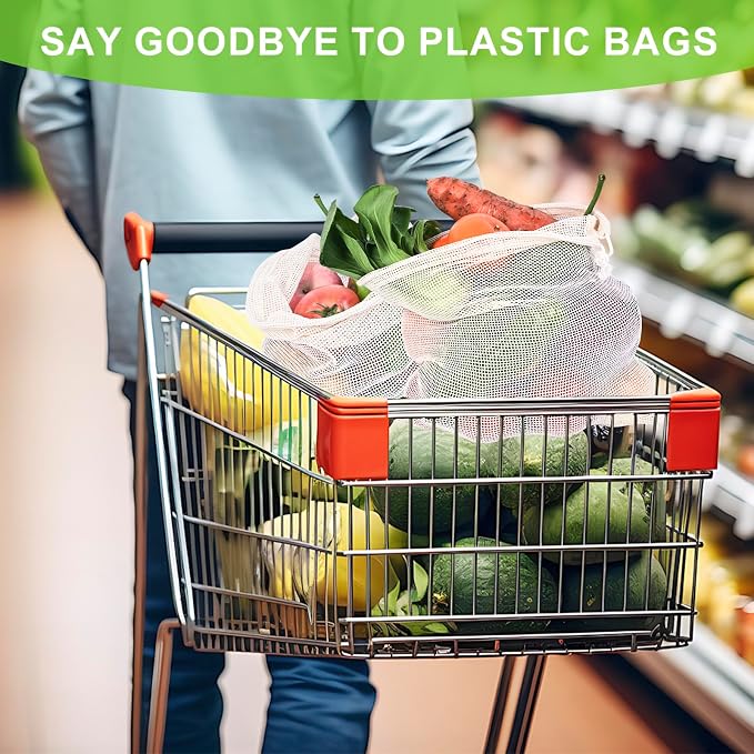 Reusable Bags Produce Bags Reusable Washable - Vegetable Bags, Grocery Bags, Cotton Mesh Bags for Farmers Market, Beach, and Refrigerator Storage Vegetables (12)
