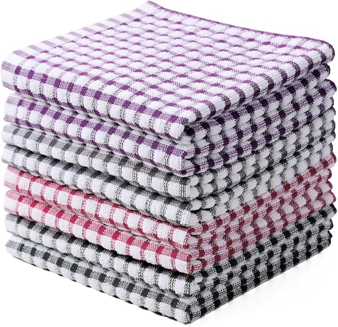 Kitchen Dish Rags for Washing Dishes, 100% Cotton Dish Cloths | Good absorption, for cleaning drying wiping, dish cloths ,quick dry, 100% cotton,12x12 inches, pack 8, small dish towels