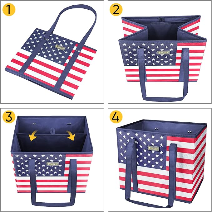 BALEINE 1PK Reusable Grocery Bags, Heavy Duty Shopping Tote Bag | 12'' Long Handles, Reinforced Bottom Keeps Upright, Fold Flat Storage, Water-Resistant Shopping Bag, Multiple Color Options