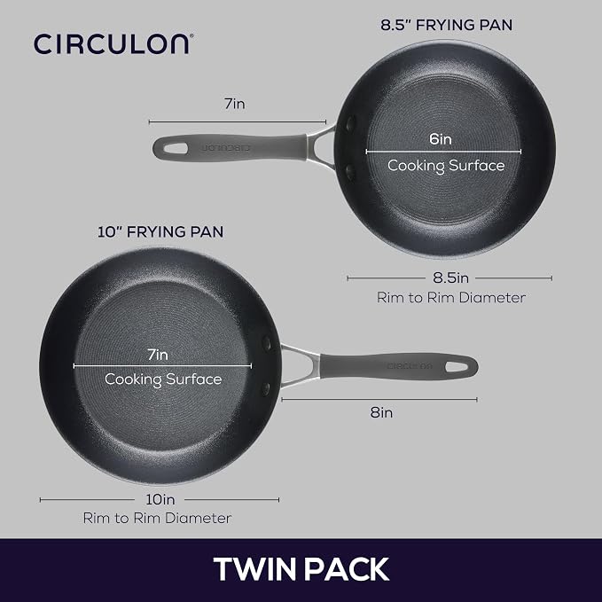 Circulon A1 Series with ScratchDefense Nonstick Induction 8.5-Inch and 10-Inch Frying Pan Set, Induction Cookware, 2-Piece, Graphite