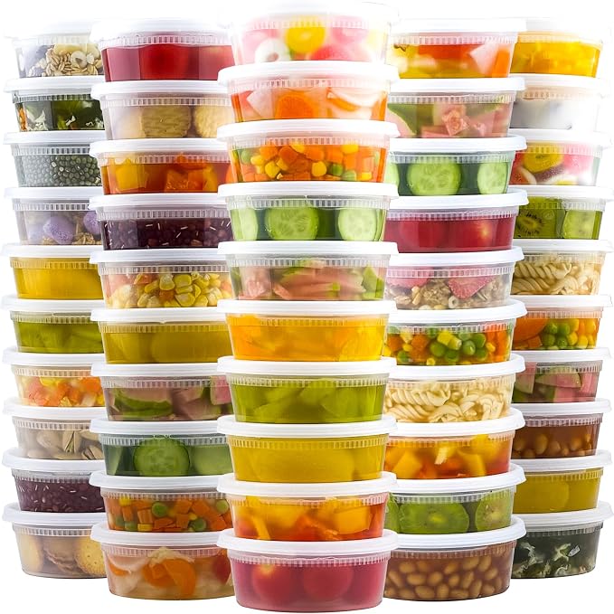 Dealusy 50 Set 8 oz Deli Containers with Lids | Leak-Proof BPA Free Plastic Take Out Bowls, Food Storage Containers for Takeout, Freezer, Microwave & Dishwasher Safe
