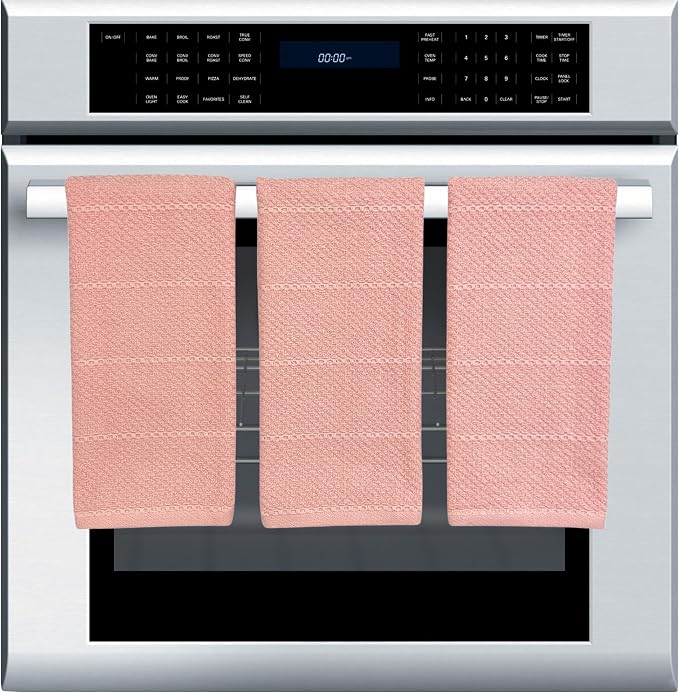 Light Pink Kitchen Hand Dish Towels, Set of 3, 100% Cotton, 18" x 28" | Terry Loop Textured, Soft & Absorbent Cleaning Cloth, Quick Dry, Multipurpose for Everyday Use