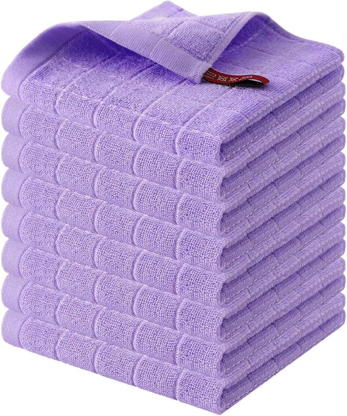 Homaxy 100% Cotton Terry Kitchen Dish Cloths, 8 Pack, Lavender | Ultra Soft and Absorbent, Suitable for Drying and Washing Dishes