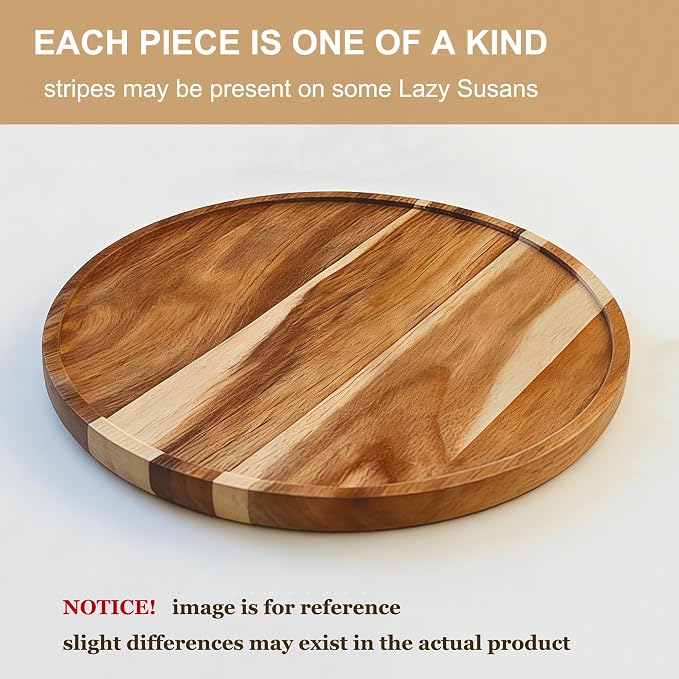 12-inch Acacia Wood Lazy Susan Organizers,Lazy Susan Turntable for Cabinet
