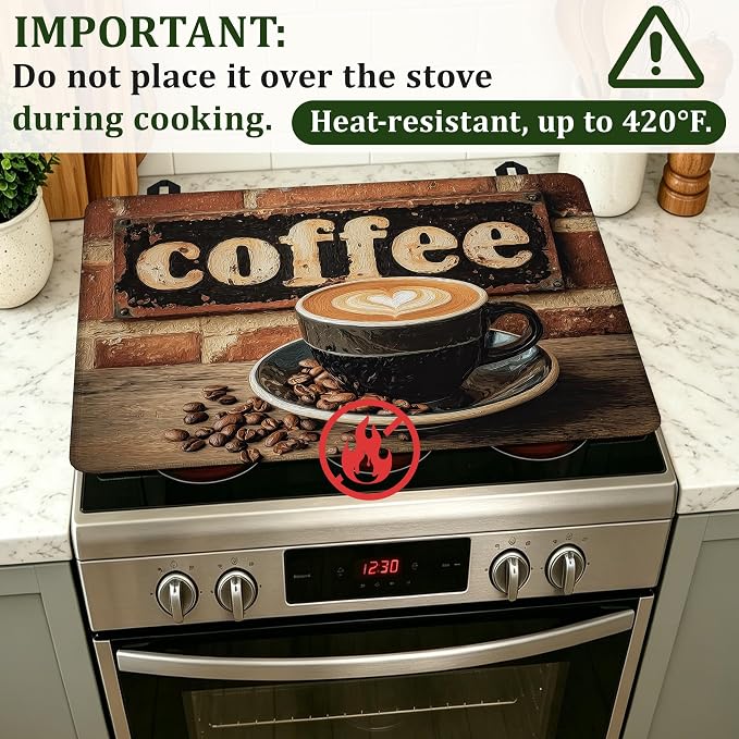 Stove Top Cover Coffee Cup 28.5x20.5Inch for Electric Stove,Heat Resistant Silicone Cooktop Protector,Glass Stove Cover Mat,Anti Scratch Countertop Protector