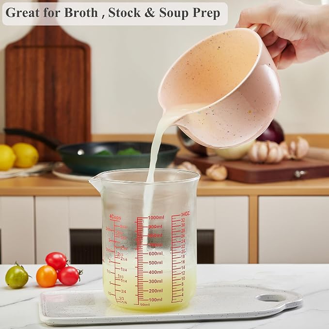 High Borosilicate Glass Measuring Cup-V-Shaped Spout，Glass Measuring Beaker for Kitchen or Restaurant, Easy to Read, 1000 ML (32 Oz, 4Cup)