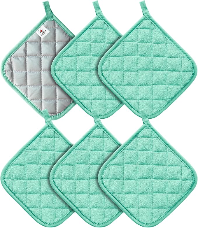 Joyhalo 6 Pack Pot Holders for Kitchen Clearance | Cotton Oven Holder with Great Heat Resistance, Potholders Sets for Kitchen, Countertops, Hot Pots and Pans, Aqua