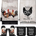 Bencailor 6 Pcs Rooster Chicken Kitchen Decor Rooster Kitchen Towels Chicken Pot Holders and Oven Mitts Sets 2 Farmhouse Gray Cooking Mittens for Cooking Grilling Supply Accessories