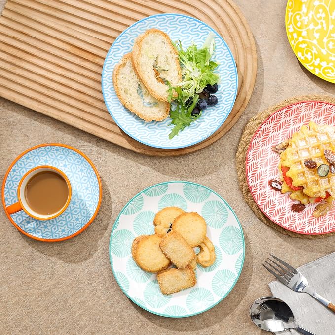 Selamica Ceramic Dessert Plates Set of 6, 6 Inch Small Plates for Snacks | Appetizer Plates for Kitchen, Microwave Dishwasher Safe, Assorted Colors