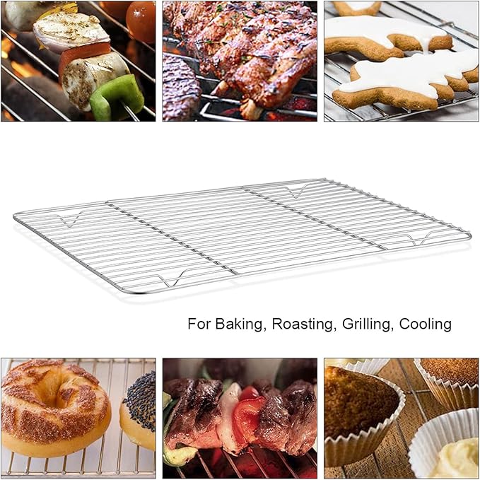 P&P CHEF 4 Pcs Baking Wire Rack for Cooling, 9.7 Inch | Rectangle Cooling Racks for Cooking and Roasting, Fit for Oven Pan, Healthy & Non-Toxic, Rust Free & Dishwasher Safe