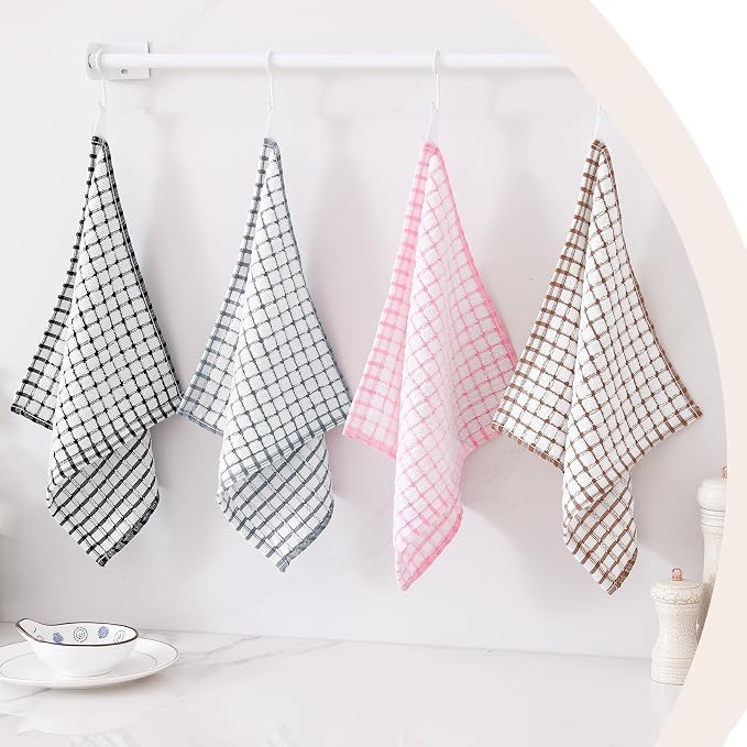 Kitinjoy Cotton 12 Pack Terry Kitchen Dish Cloths, Black | 12 x 12 Inches Super Soft and Absorbent Dish Rags, Quick Drying Dish towels for Washing Dishes