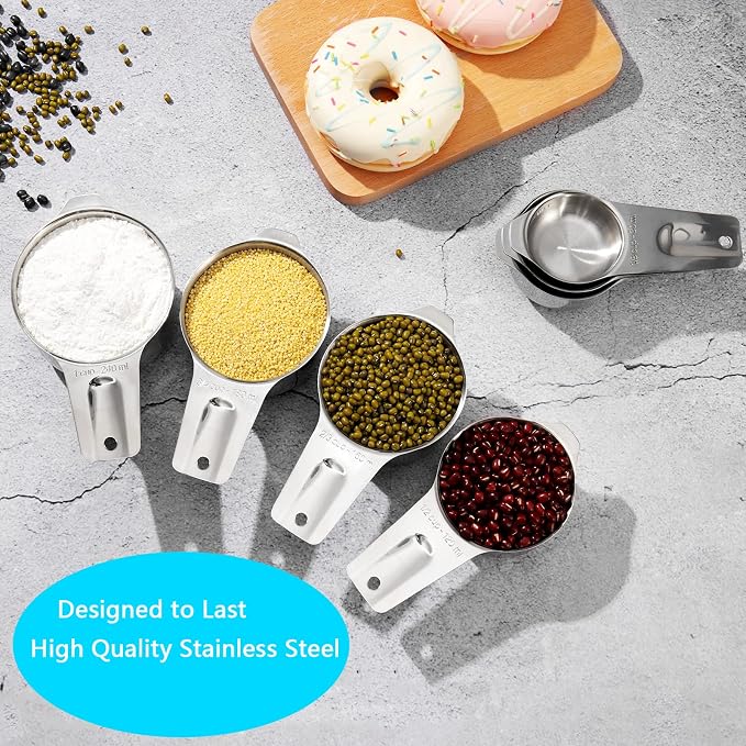 AIKEXIN 20 PCS Measuring Cups & Spoons Set, for Cooking & Baking Gadgets | 18/10 Stainless Steel, Metal Material | Nesting, Stackable Design | Dry & Liquid | Plastic | Leveler, Conversion Chart