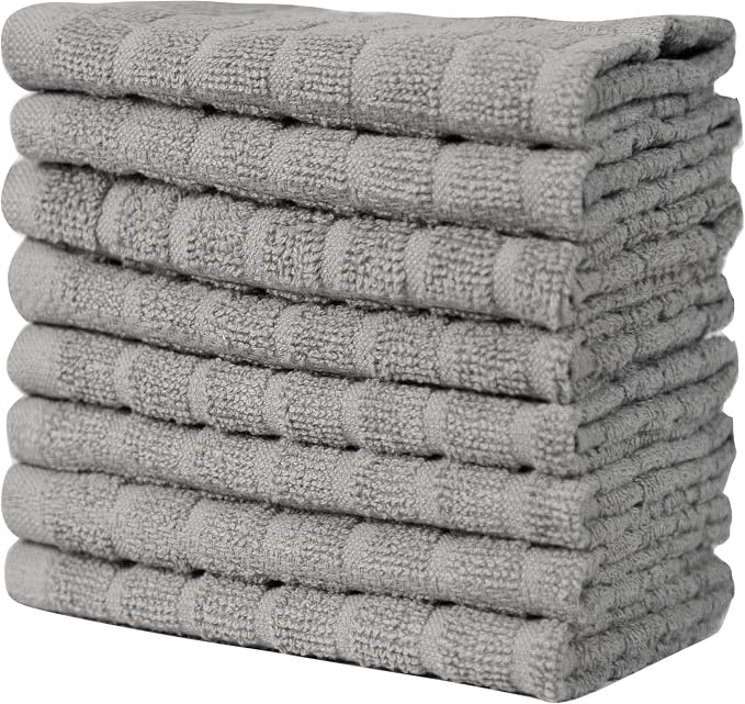 Bumble Dish Cloths (8-Pack), 100% Cotton Kitchen Towels, 12"x12" - Gray | 405 GSM | Soft, Highly Absorbent & Durable Dish Towels for Kitchen