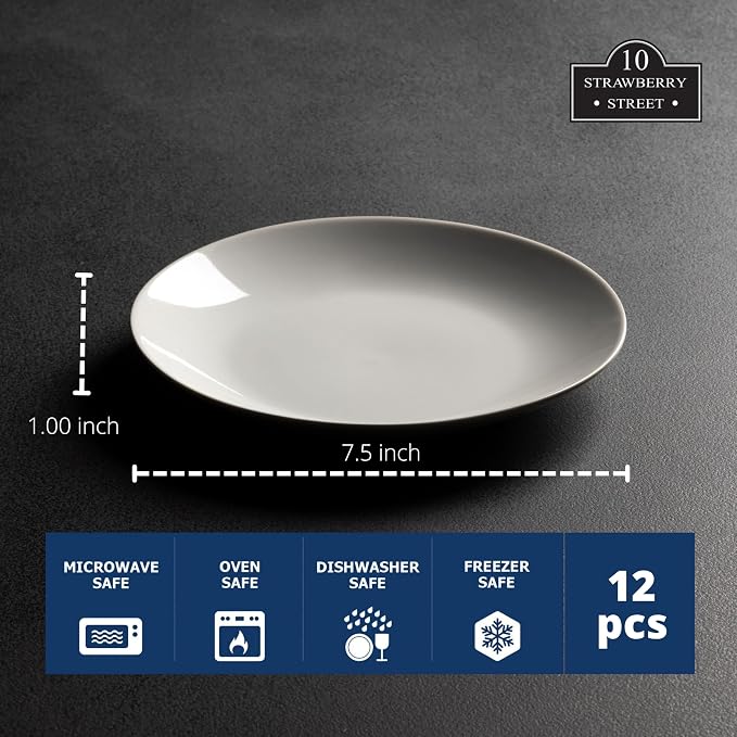 10 Strawberry Street 7.5" Catering Coupe Salad/Dessert Plate, Set of 12,White