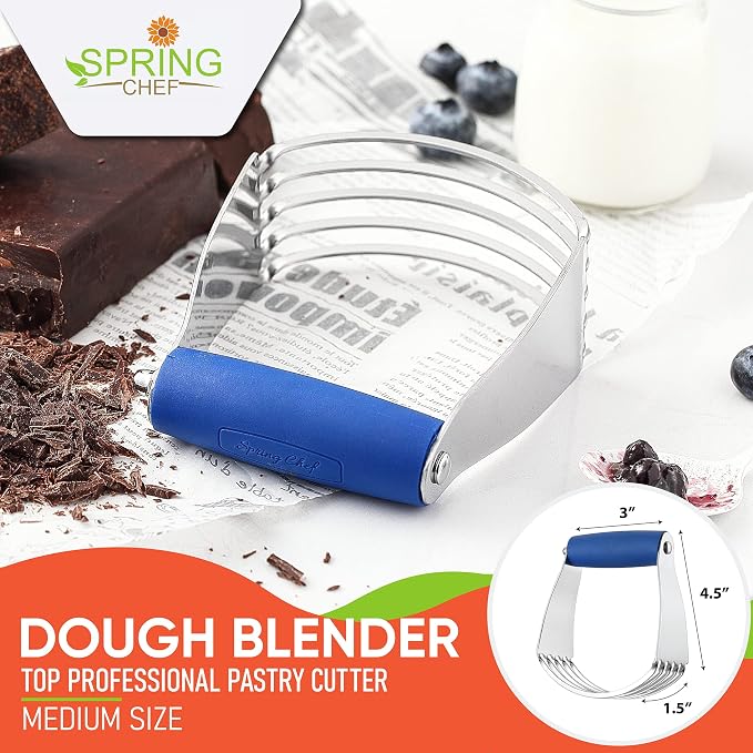 Spring Chef Medium Dough Blender Hand Tool, Durable Pastry Cutter, Sapphire | Heavy Duty Dough Mixer w/ Stainless Steel Blades, Professional Pastry Blender for Easy Mixing, Dishwasher Safe