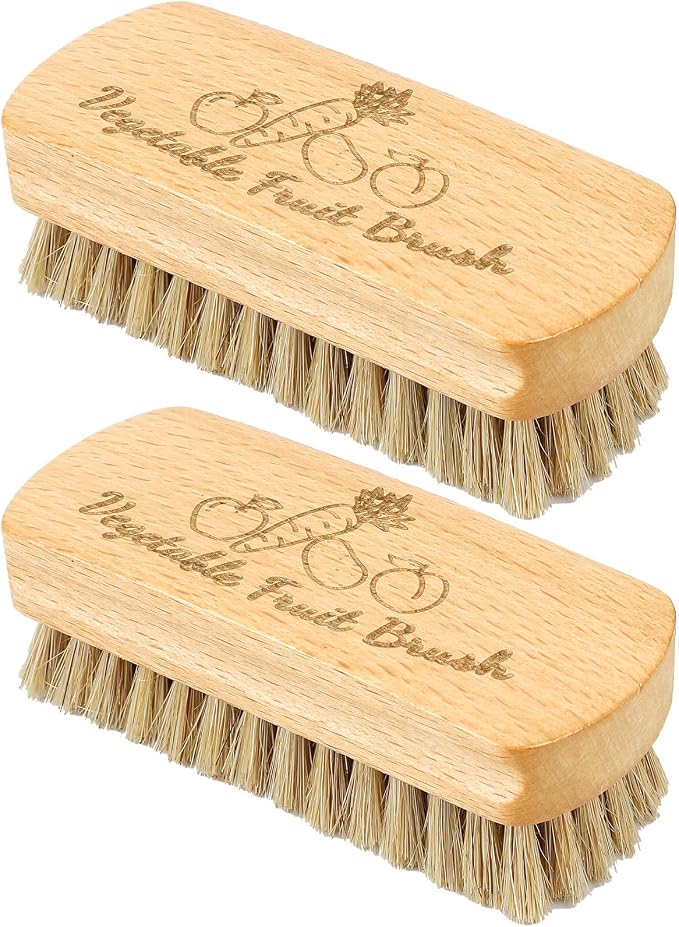 2 Pack Vegetable Scrubber, Veggie Potato Fruit Brush for Food | Firm Bristles, Wood Veggie Wash Scrubber, Carrot Cucumber Tableware Cleaning, Kitchens Camping Brush Tool