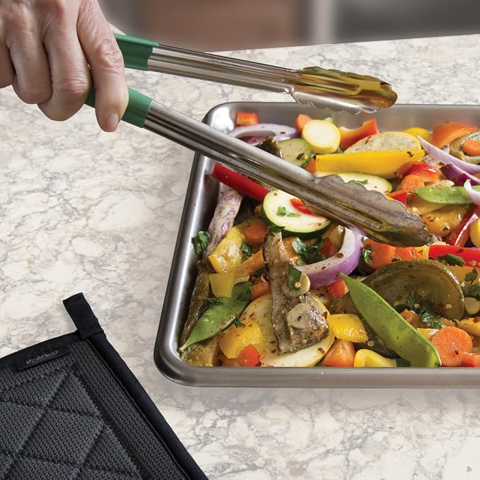 Winco 12" Red Serving Tongs with Non-Slip Grip | Non-slip handle, Color coded, Restaurant service, Great for Salads and Buffets