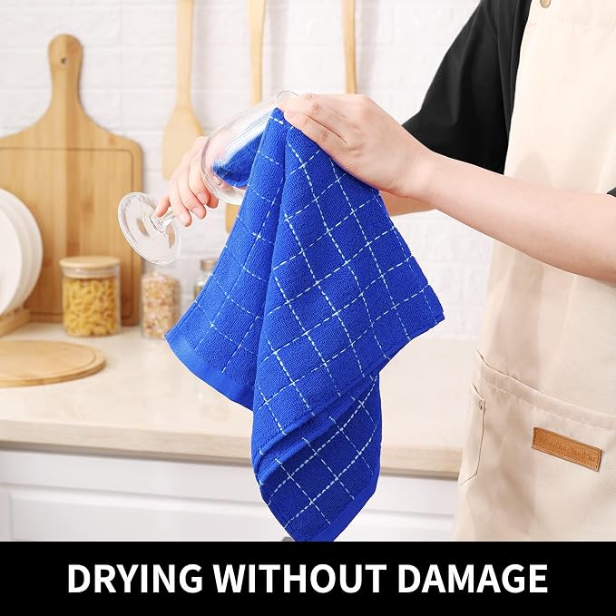 Homaxy 100% Cotton Terry Kitchen Towels, Large 6 Pack, Blueberry | Ultra Soft and Absorbent Dish Towels for Kitchen, Suitable for Drying and Washing Dishes