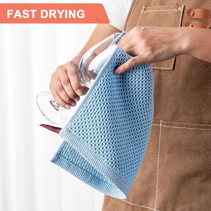Kitchen Towels 6-Pack Kitchen Dish Cloths,100% Cotton,12x12 In,Sky Blue | Towels Waffle Weave,Ultra Soft Absorbent, Quick Drying