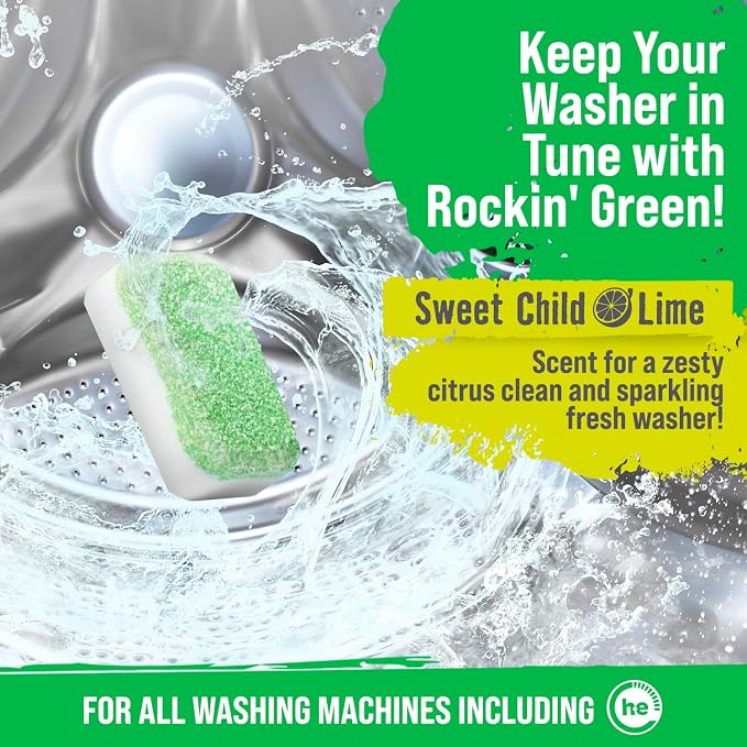 Rockin' Green Washing Machine Cleaner Lime 8 Pk | Deep Cleaning, Deodorizing, for Dishwashers Washing Machines Garbage Disposals, Removes Odor and Residue