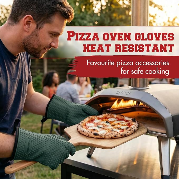 KITCHEN PERFECTION XL Silicone Pizza Oven Gloves Heat Resistant Oven Mitts | Waterproof, 5-Finger Design For A Better Grip, for Outdoor & Indoor Pizza Ovens, Compatible with Ooni, Ninja, Gozney & More