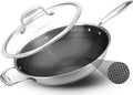 NutriChef 12" Stainless Steel Wok - Induction ready, Non Stick Tri-ply technology, Scratch-resistant Honeycomb Fire Textured Pattern