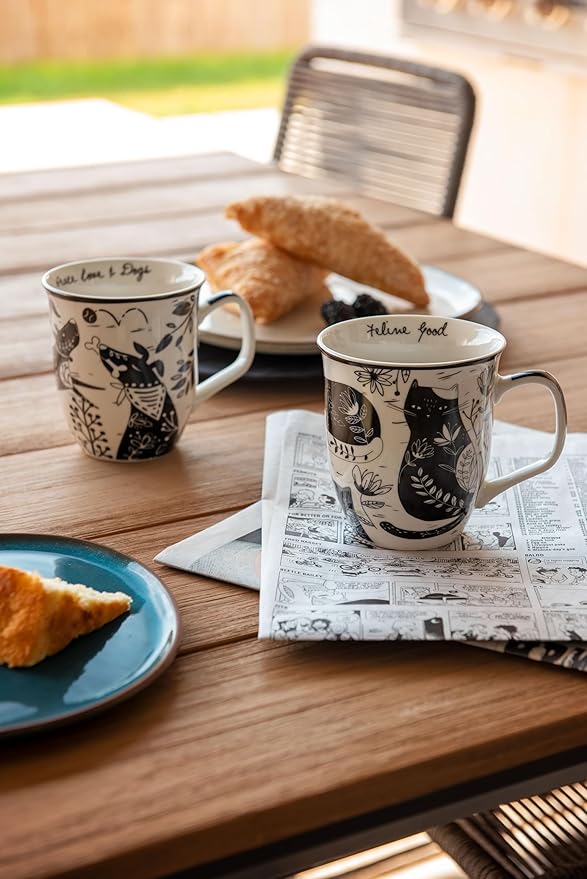 Karma Gifts 14 oz Black and White Boho Mug Raven - Cute Coffee and Tea Mug - Ceramic Coffee Mugs for Women and Men