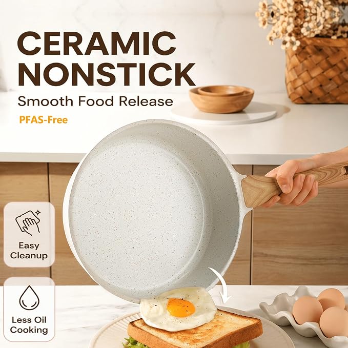 SENSARTE Nonstick Ceramic Cookware Set, 13-pcs Non-toxic Pots and Pans Set | Healthy Kitchen Cooking Set with Stay-Cool Handles, Silicone Tools and Pot Protectors, PFAS Free
