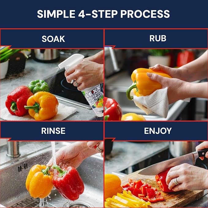 LEXX® Fruit & Vegetable Wash Spray, Removes Pesticides & Wax, 32 oz | Citric acid based rinse for produce, leafy greens, berries and root crops. Food safe, no aftertaste, no residue. Made in USA.