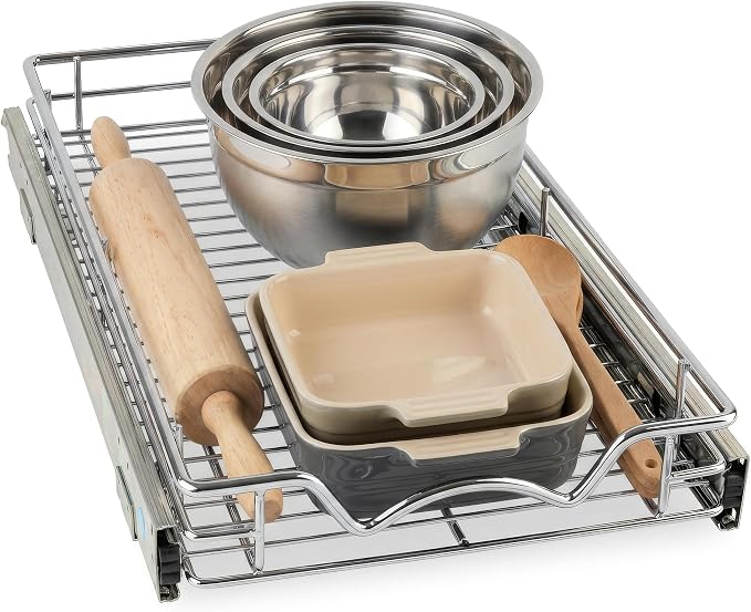 HOLDN’ STORAGE Pull Out Cabinet Organizer, 11”W x 21”D Cabinet Drawer | Heavy-Duty Caddy, Lifetime Limited Warranty, Steel Metal Cabinet Drawers, Chrome, Requires At Least 12-1/4” Cabinet Opening