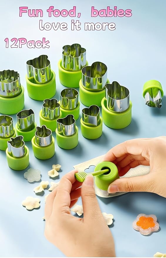 12-Piece teenager Cookie Cutters Set-Stainless Steel&BPA-Free Shapes for Baking (Bear,Rabbit,Star,Flower) DIY Cookies,Mini Pies,Fondant,Veggies|Dishwasher Safe,Gift for teenager & Parents (12, Green)