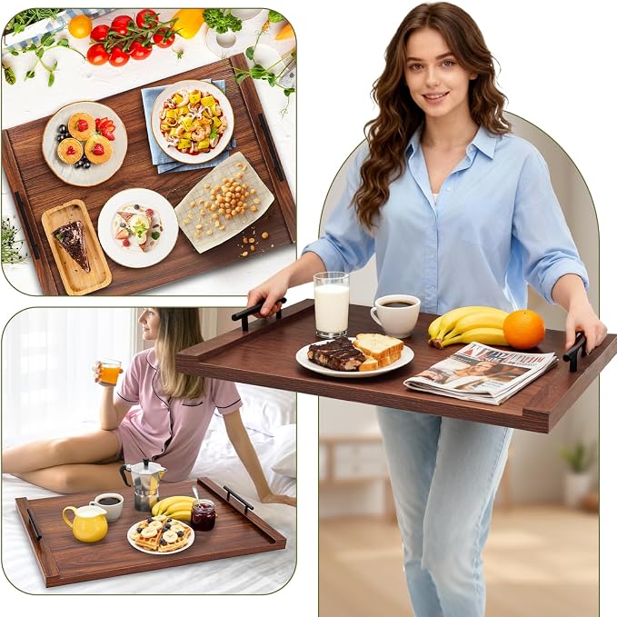 Noodle Board Stove Cover with Handles, Ultra Thick Wood Stove Top Cover Board for Electric/Gas Stove, Counter Space Top Covers Used As Sink Covers & Decorative Tray (Walnut Color)