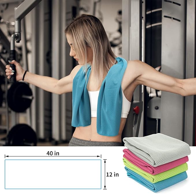 YESLIFE Cooling Towels, 4-Pack 40"x12", Multicolor Set A | Microfiber gym towels, soft breathable neck wrap, cooling towel for yoga running sport camping, Multicolor, 4-pack