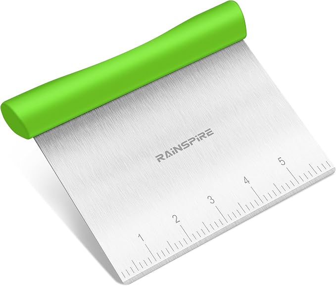Upgraded 304 Stainless Steel Multi-Purpose Bench Scraper with Measurement Marks, Dishwasher Safe, Dough Cutter for Pizza, Bread and Cookie Dough Vegetable Chopper, Baking Supplies, Green