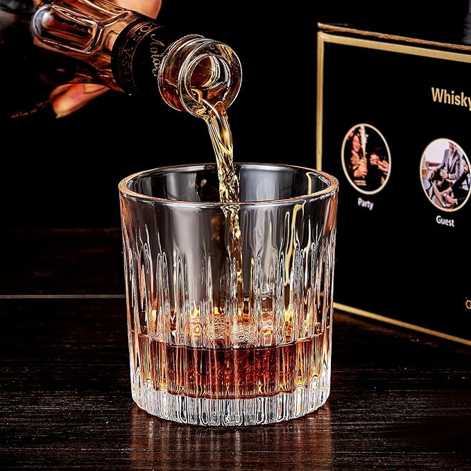 GLASKEY Whiskey Glasses Set of 4,Lead-Free Crystal Old Fashioned Glass,300ml Rocks Glass Tumblers for Drinking Bourbon,Cognac,Irish Whisky,Whiskey Gifts for Men