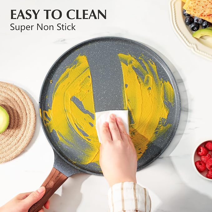 SENSARTE Nonstick Crepe Pan, Swiss Granite Coating Dosa Pan Pancake Flat Skillet Tawa Griddle 10-Inch with Stay-Cool Handle, Induction Compatible | Swiss Granite Coating Dosa Pan Pancake Flat Skillet Tawa Griddle with Stay-Cool Handle, Induction Compat...