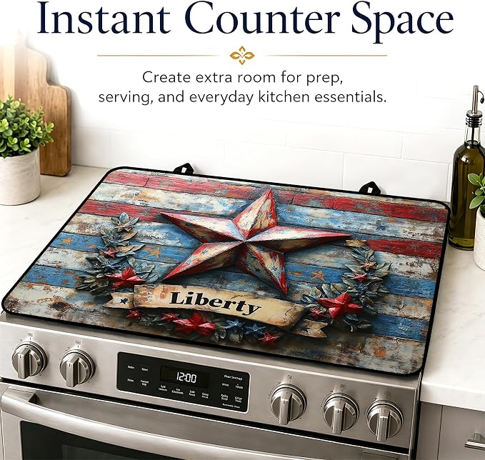 Patriotic Electric Stove Top Cover | Heat Resistant Glass Cooktop Protector for Kitchen Ceramic Countertops, Multiuse Stove Cover and Dish Drying Mat