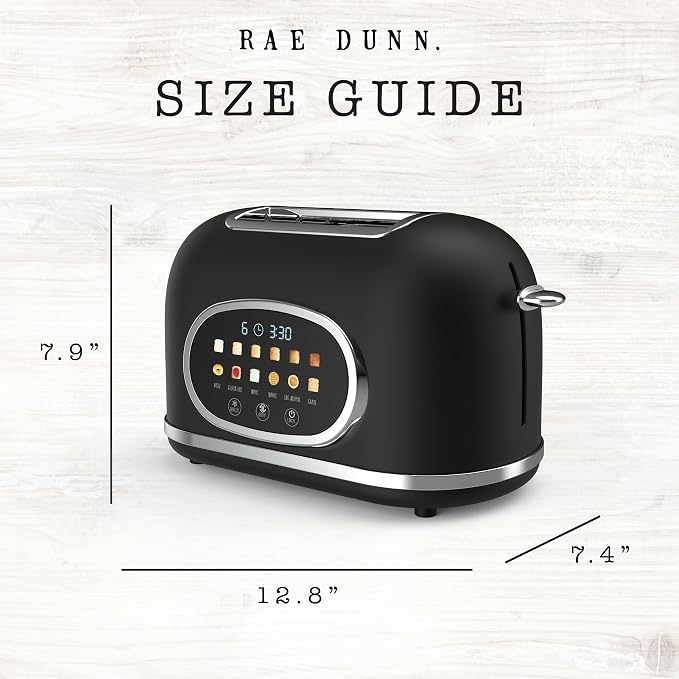 Rae Dunn Retro Digital Electric Toaster, 2 Slice Stainless Steel Toaster With Touchscreen, Countdown Timer, 6 Shade Settings, Wide Slots, High Lift Lever, Bagel, Defrost & Reheat, Digital Black