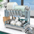 Dish Drying Rack, Rust-Proof 2 Tier Dish Racks for Kitchen Counter | Large Dish Drying Rack with Drainboard & Utensil Holders, Dish Drainers,Kitchen Organization Blue